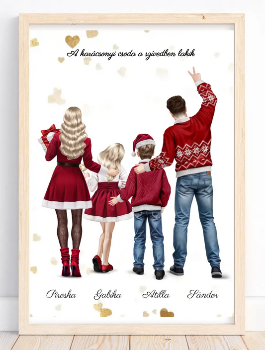 Karácsonyi család álló - személyre szabható falilép akár 4 gyerekkel