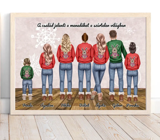 Karácsonyi család - személyre szabható falikép akár 6 karakterrel